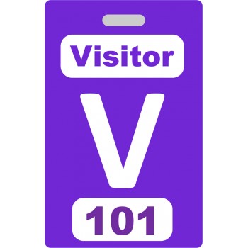 Custom Printed Numbered Purple PVC Visitor Badges + Strap Clips - 10 pack